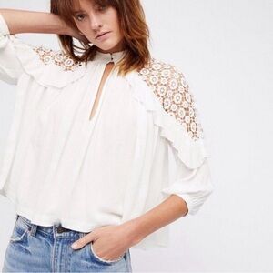 Free People Little Bit of Love Crochet Lace Blouse Sz S